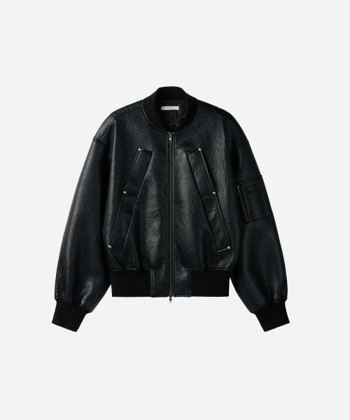 UNISEX, 4 Pocket Vegan Leather MA-1 Jacket / Black