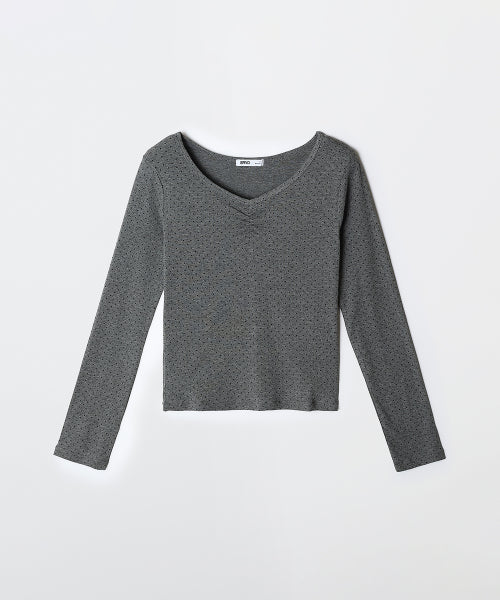 Dot Shirring Long-Sleeved T-shirt_SPLWF49G06