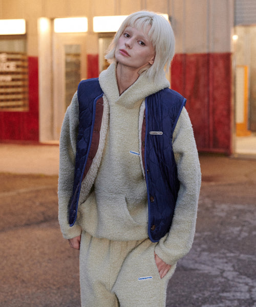 Reversible Shearling Quilted Vest (Navy)
