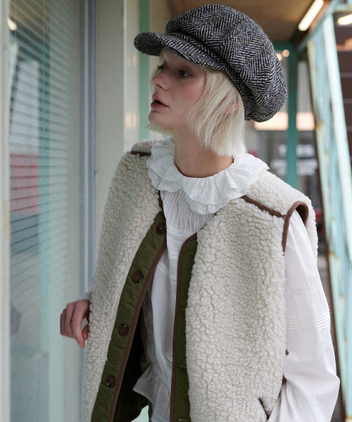 Reversible Shearling Quilted Vest (Khaki)