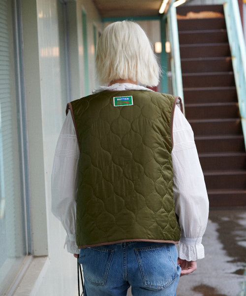 Reversible Shearling Quilted Vest (Khaki)
