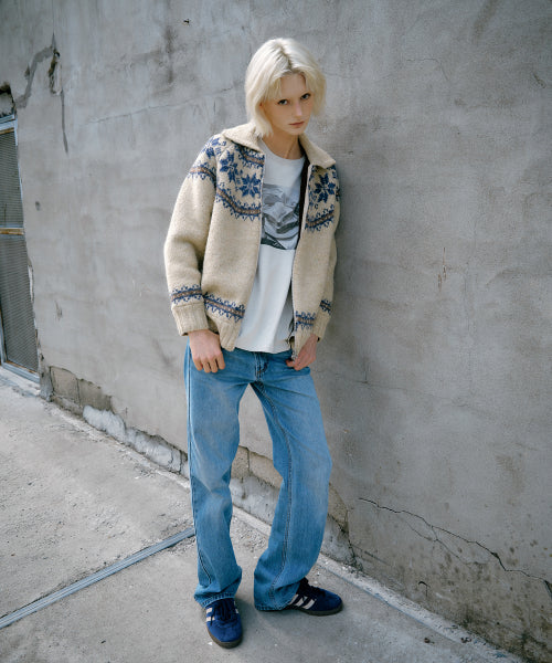 Shearling Nordic Zip Cardigan (Beige)