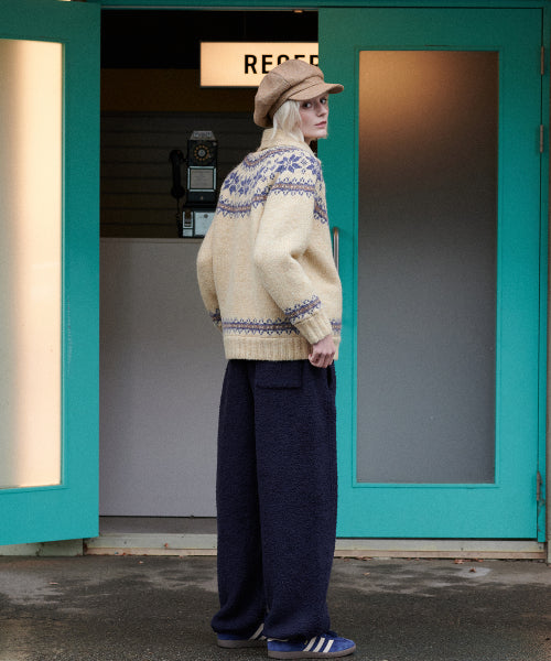 Shearling Nordic Zip Cardigan (Beige)
