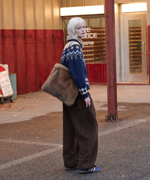2-Way Fur Collar Cardigan (Navy)