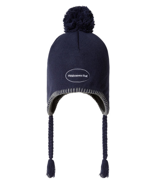 Pom Earflap Beanie Navy