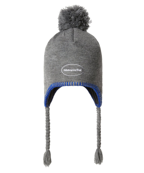 Pom Earflap Beanie Grey