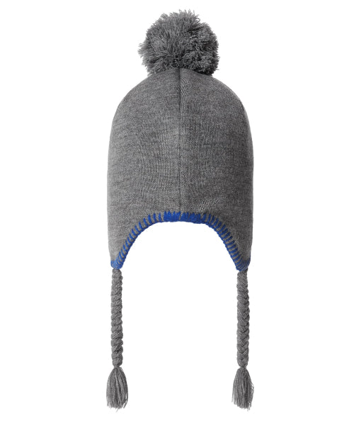 Pom Earflap Beanie Grey
