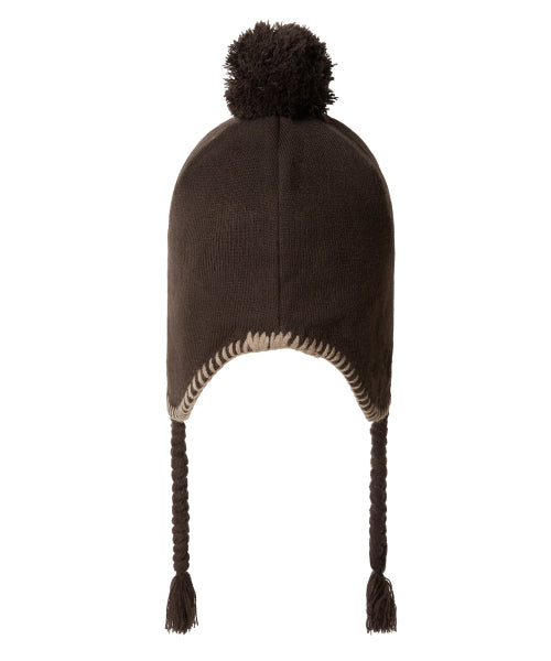 Pom Earflap Beanie Brown