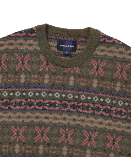Fair Isle Knit Sweater Olive Green