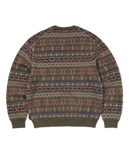 Fair Isle Knit Sweater Olive Green