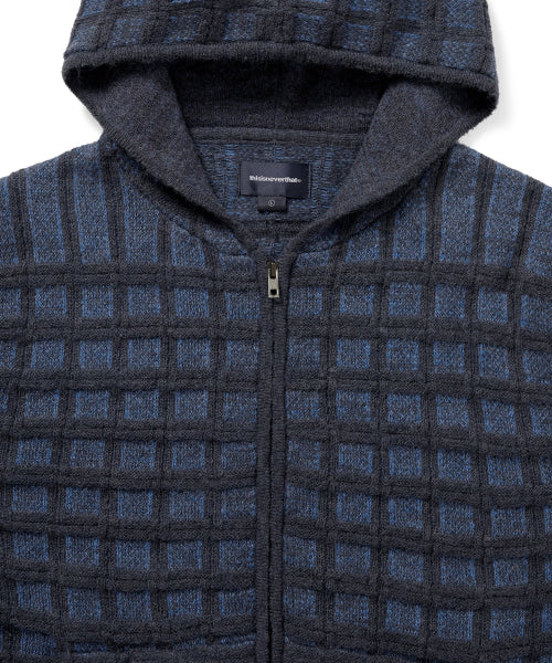 Textured Knit Zip Hoodie Navy