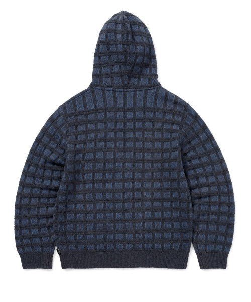 Textured Knit Zip Hoodie Navy