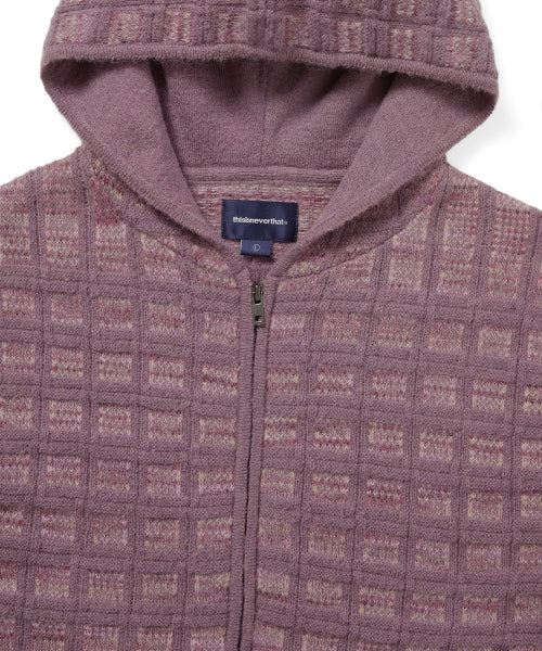 Textured Knit Zip Hoodie Dusty Pink