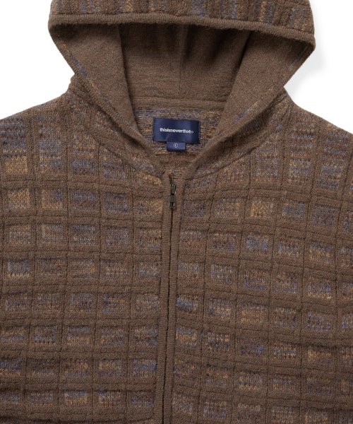 Textured Knit Zip Hoodie Brown