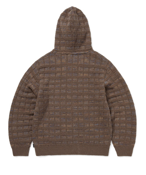 Textured Knit Zip Hoodie Brown