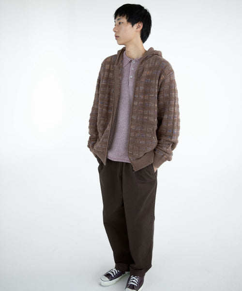 Textured Knit Zip Hoodie Brown