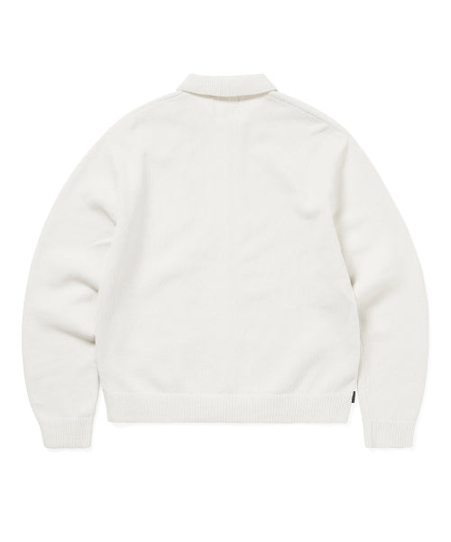 Argyle Zip Knit Cardigan White