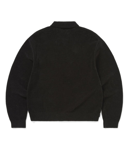 Argyle Zip Knit Cardigan Black