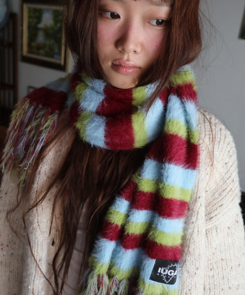Striped Hairy Bold Muffler (Burgundy)