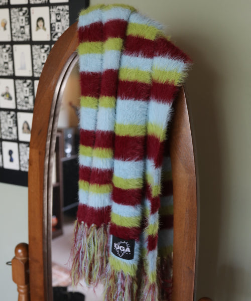 Striped Hairy Bold Muffler (Burgundy)