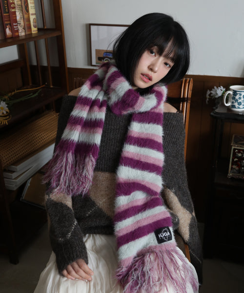 Striped Hairy Bold Muffler (Magenta)