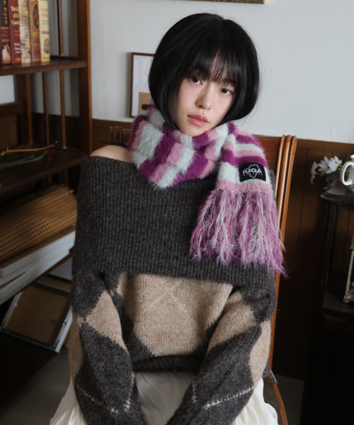 Striped Hairy Bold Muffler (Magenta)