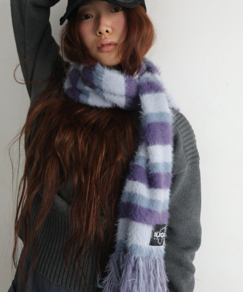 Striped Hairy Bold Muffler (Light Purple)