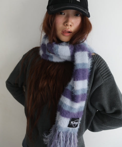 Striped Hairy Bold Muffler (Light Purple)
