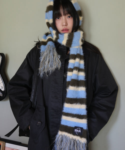 Striped Hairy Bold Muffler (Sky Blue)