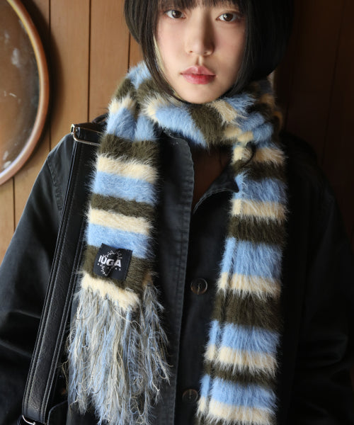 Striped Hairy Bold Muffler (Sky Blue)