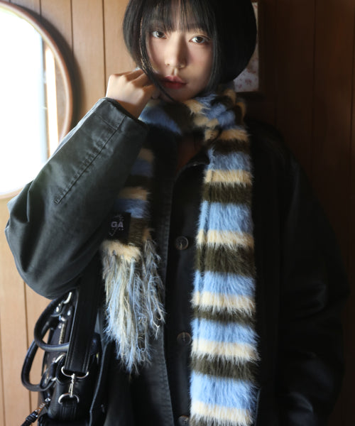 Striped Hairy Bold Muffler (Sky Blue)