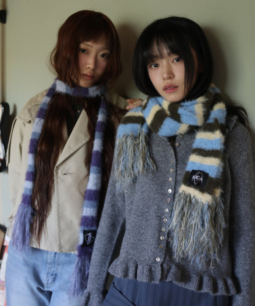 Striped Hairy Bold Muffler (Sky Blue)