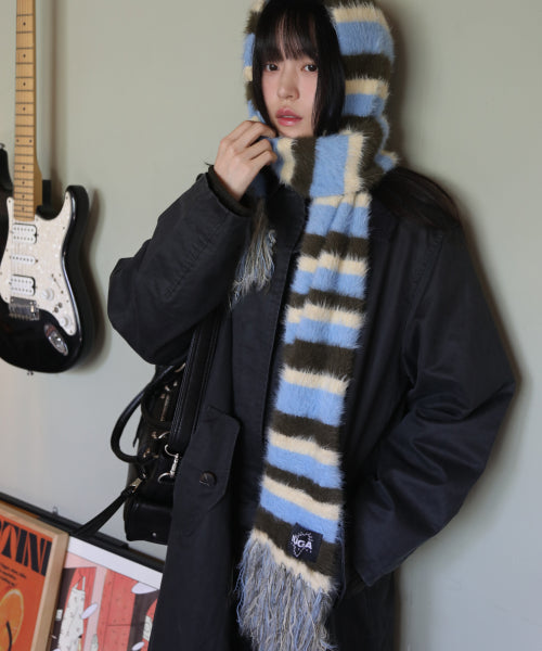 Striped Hairy Bold Muffler (Sky Blue)