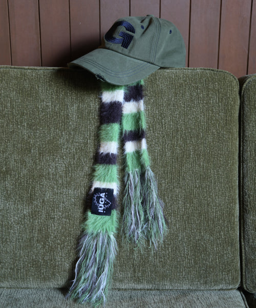 Striped Hairy Skinny Muffler (Green)