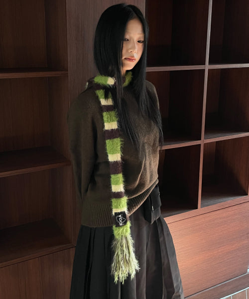 Striped Hairy Skinny Muffler (Green)
