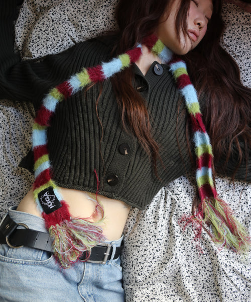 Striped Hairy Skinny Muffler (Burgundy)