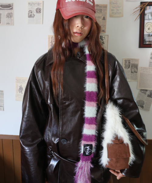 Striped Hairy Skinny Muffler (Magenta)