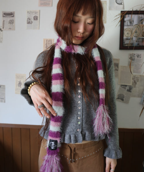 Striped Hairy Skinny Muffler (Magenta)