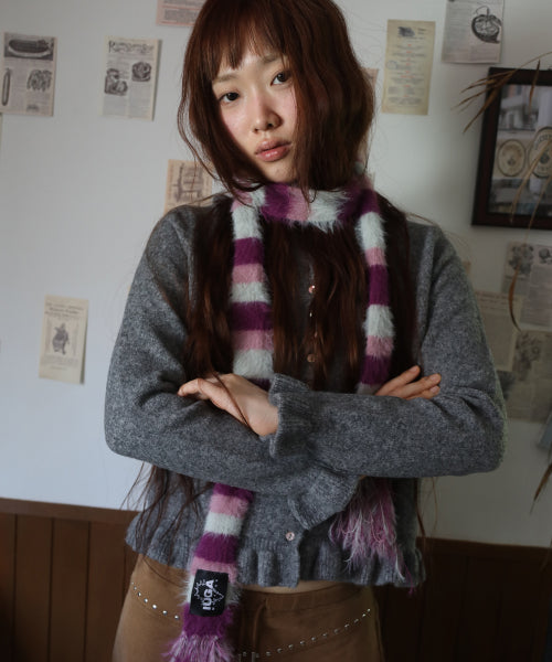Striped Hairy Skinny Muffler (Magenta)