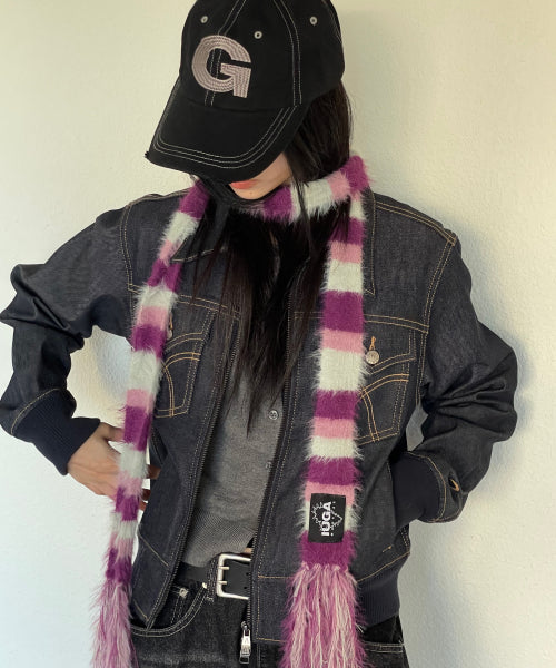 Striped Hairy Skinny Muffler (Magenta)