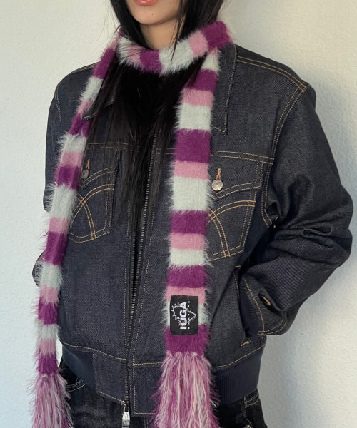 Striped Hairy Skinny Muffler (Magenta)