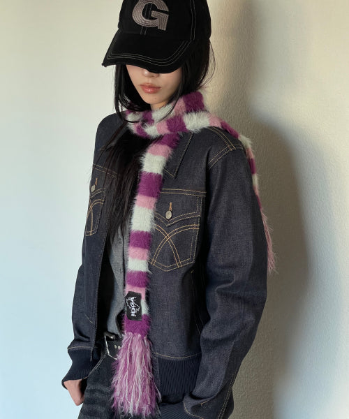 Striped Hairy Skinny Muffler (Magenta)
