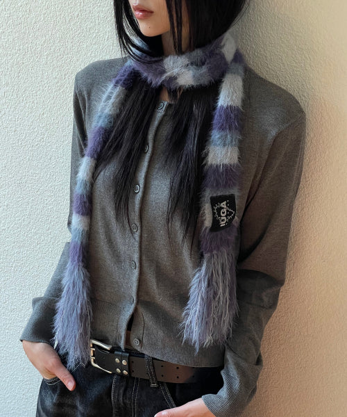 Striped Hairy Skinny Muffler (Light Purple)