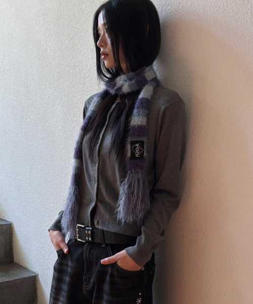 Striped Hairy Skinny Muffler (Light Purple)