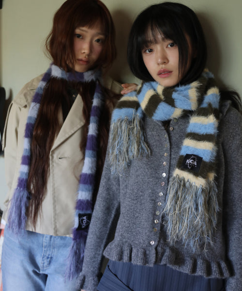 Striped Hairy Skinny Muffler (Light Purple)