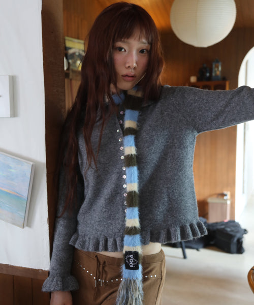 Striped Hairy Skinny Muffler (Sky Blue)