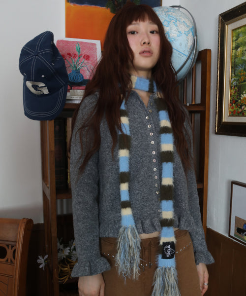 Striped Hairy Skinny Muffler (Sky Blue)