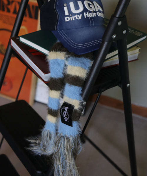 Striped Hairy Skinny Muffler (Sky Blue)