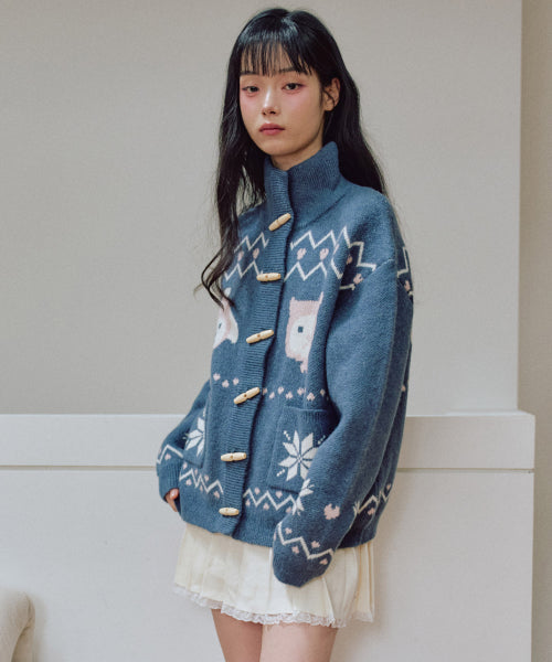 Tsuki Jacquard Cardigan [DEEP BLUE]