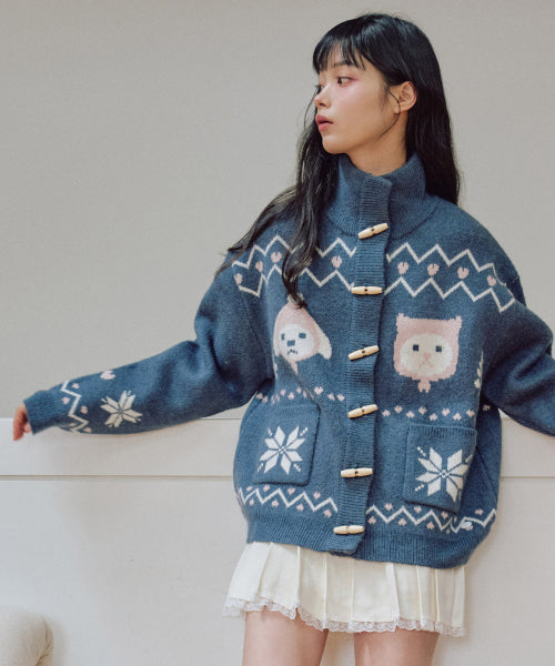 Tsuki Jacquard Cardigan [DEEP BLUE]